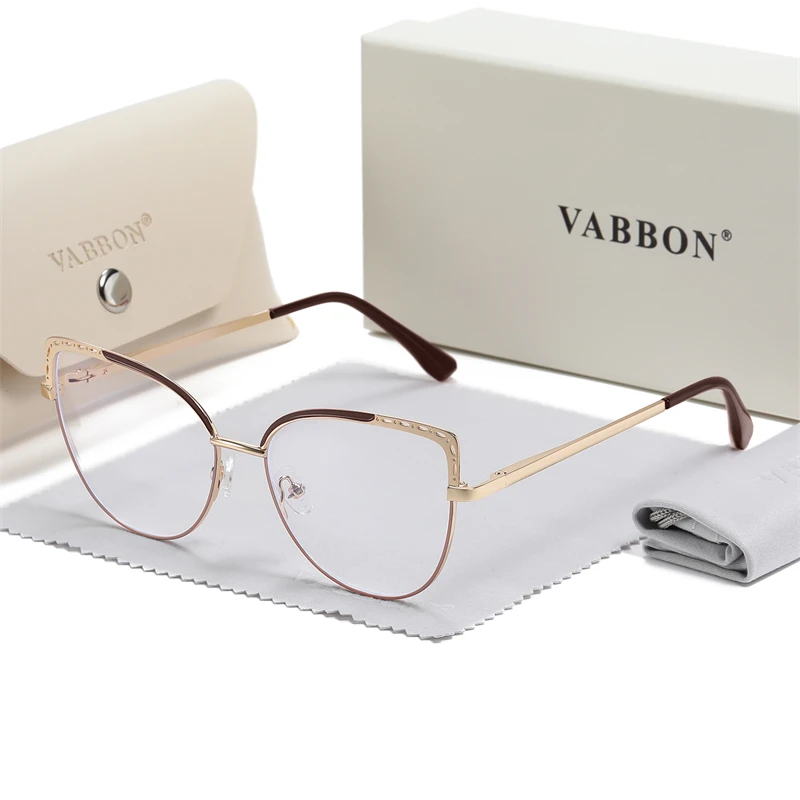 VABBON  New Cat-eye Metal Hollowed Out Lady Anti-blue Ray Glasses Retro Ins Style Street Photo Optical Rack 99008