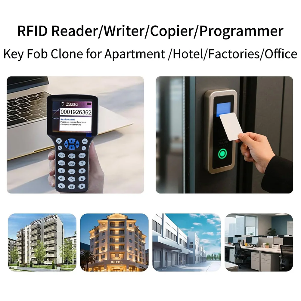 Handheld 10 Frequency RFID NFC Reader Writer 125KHz 13.56MHz Smart Card Programmer USB Contactless Card Encoder with Display view 5