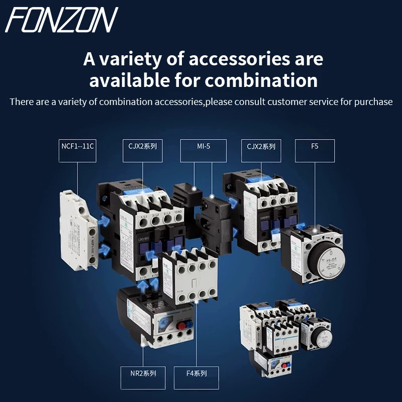 CJX2 Electromagnetic AC contactor 3Phase rail-mounted motor controller contactor NC or NO24V/36V/110V/220V/380V 9A-32A