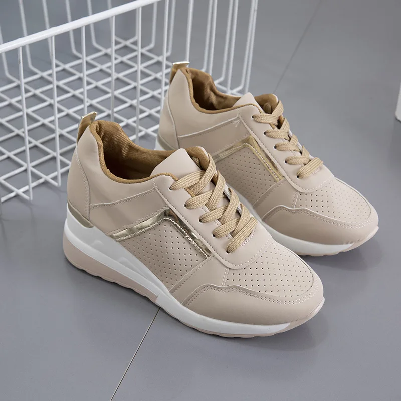 Europe and America Breathable Shoes for Women 2023 New Casual Outdoor Simple Thick Bottom Elevated Increase Shoes Autumntime