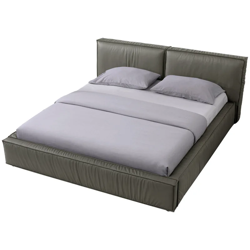 

tofu cubes, Italian style first layer cowhide bed, master bedroom double, modern simplicity, high box storage