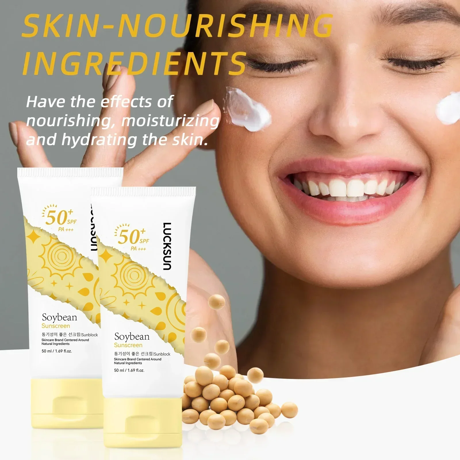 Face Body Soybean Sunscreen Cream SPF50+ UV Protection Waterproof Matte Refreshing Hydrating Sunblock Solar Blocker 50ML