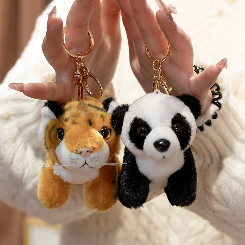 10 سنتيمتر الكرتون النمر ليوبارد الغزلان أفخم سلاسل المفاتيح Kawaii الباندا دمية محشوة قلادة حقيبة ظهره سيارة ديكور المنزل أفخم Keyrings