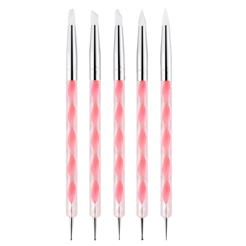 5pcs Manicure Pen Stainless Steel Two Head Polymer Clay Tool Silicone Pen Sculpture Tools Dotting Pen Pottery Tool