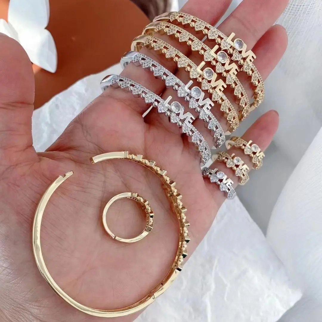 3PCS, Luxury Roman For Women Fashion Heart Chain Bracelets Rhinestone Bangle Wedding Bridal Jewelry Accessories Gifts