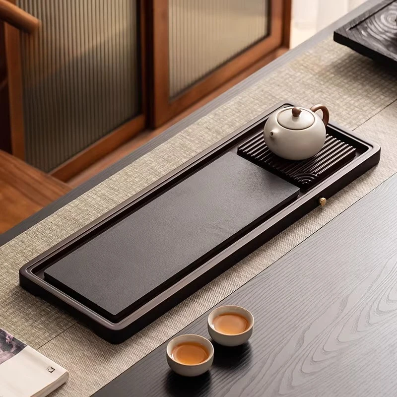 office Indoor Tea Tray Wooden Bamboo Chinese Rectangular Tea Tray Decorative On Table Solid Wood plateau inox Rectangular Tray