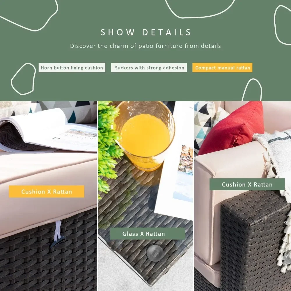 

7 Pieces Patio Furniture Sets All-Weather Outdoor Sectional Sofa Manual Weaving Wicker Rattan Patio Conversation Set