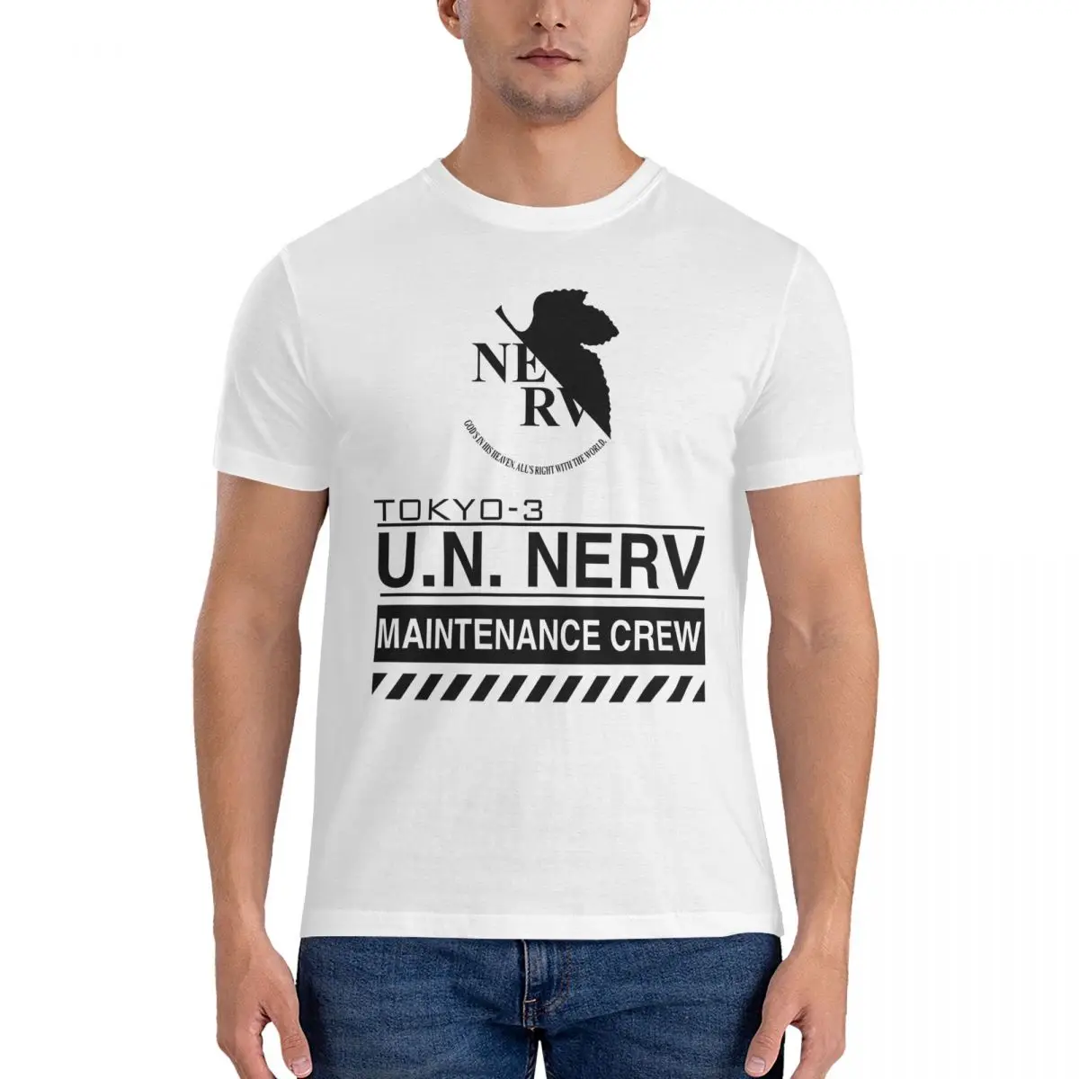 TOKYO-3 NERV Men's T Shirts Genesis Evangelions Funny Tees Short Sleeve Crewneck T-Shirt Cotton Birthday Gift Clothes