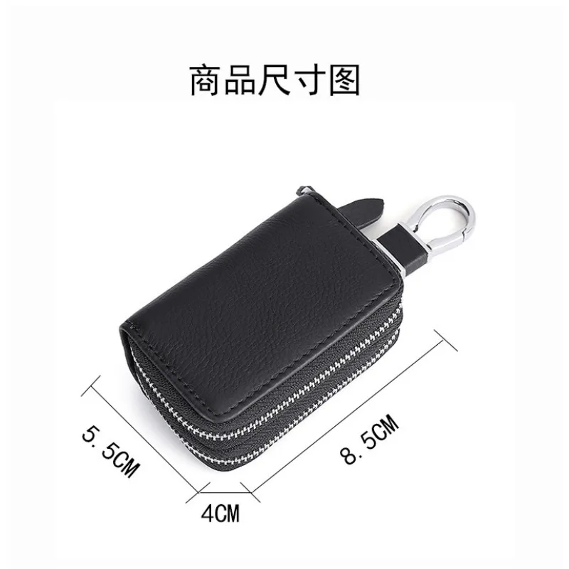 Genuine Leather Key Bag Men Fashion Vintage Mini Short Double Layer Car Household Zipper Keychain Case Waist Hanging Coin Purse