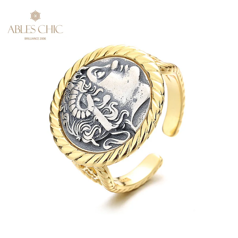 Ables Chic Greek King Alexander Silver Coins Solid 925 Silver Roman Coin Open Ring R1011