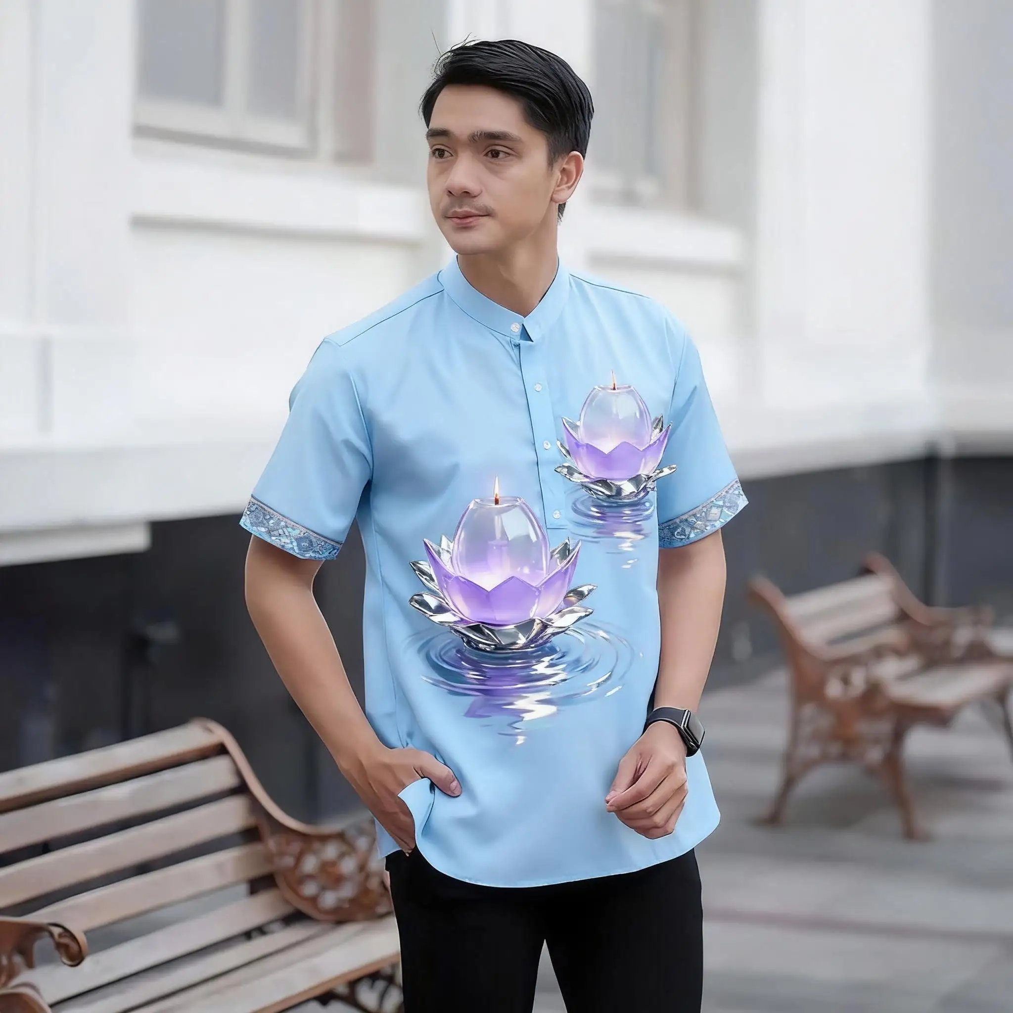 الرجال المسلمات الإسلامية العربية عباية قصيرة الأكمام قميص العرقية طباعة الوقوف طوق الشباب 2026 معطف فاخر ملابس عصرية غير رسمية