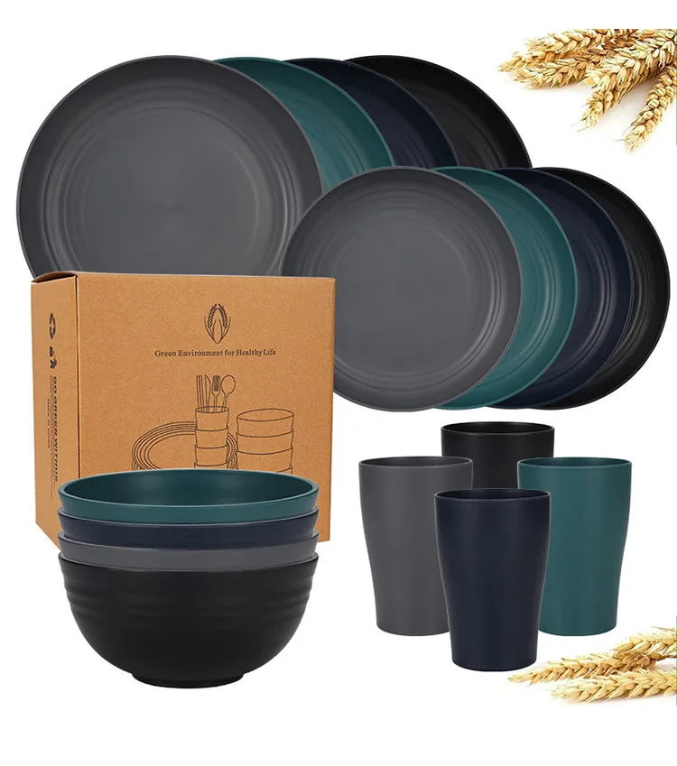 Natürliches Weizenstroh-Geschirrset, Geschirr-Sets, biologisch abbaubar, unzerbrechlich, Teller, Schüsseln, Tassen, leicht, für Küche, Camping – Detail 10