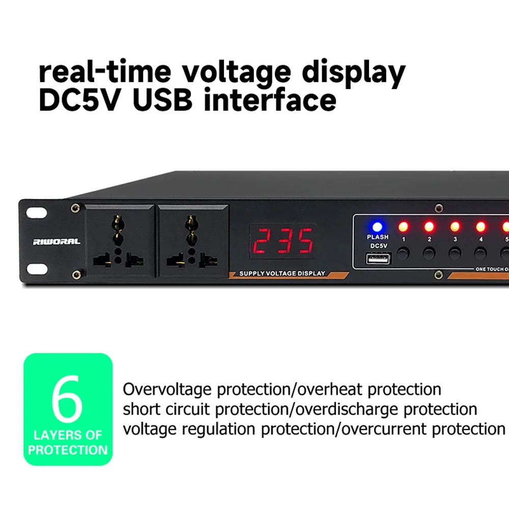 AS810 8 salidas 30A acondicionador de energía de Audio controlador secuenciador de potencia secuenciador de energía con interruptor de aire separado USB