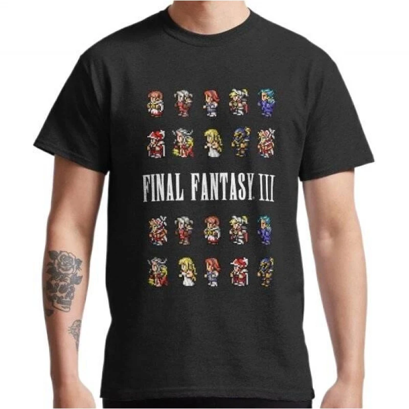 

Final Fantasy 3 III- Sprites PIXEL SPRITE Gift t shirt for RPG gamer 100% cotton Short Sleeve Graphic Clothes All size tops
