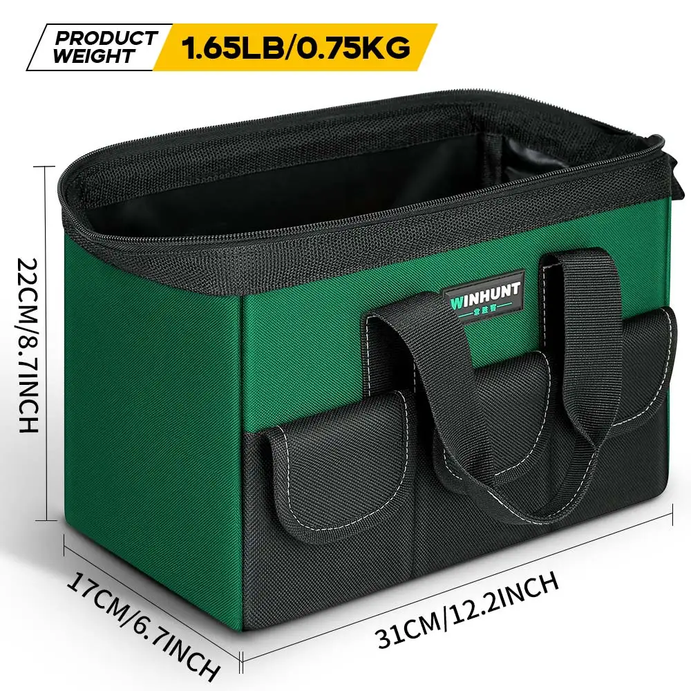 WINHUNT ツールバッグ、グリーン、31cm/12インチ、1680Dポリエステル製、DIYや職人向け