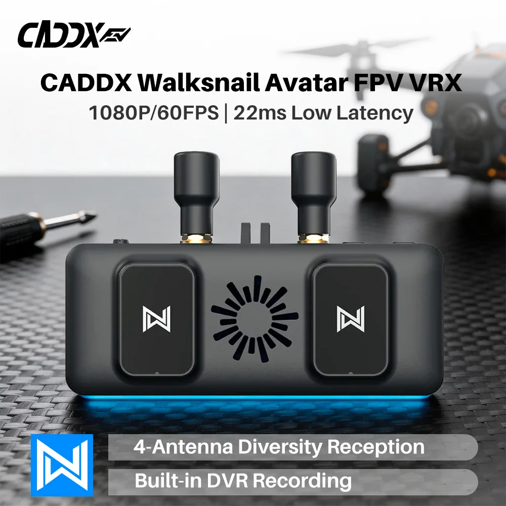 CADDX Walksnail Avatar FPV VRX HD Receiver 4 Antennas 22ms Low Latency DVR Output for High Def Input FPV Goggles Drone Pilots