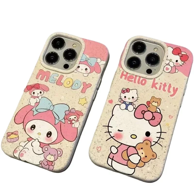 Olá kitty anime kawaii sanrio doce caso de telefone bonito dos desenhos animados minha melodia terno para iphone15plus 14 apple capa presentes para meninas