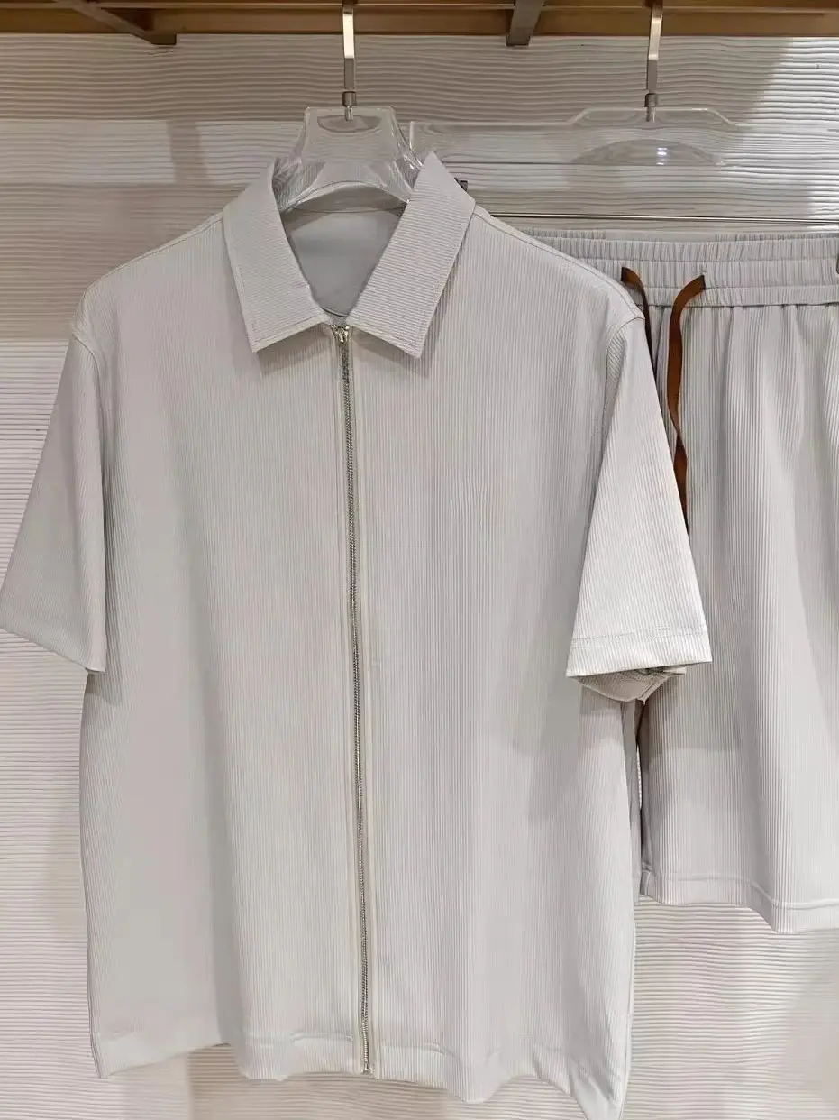 

Italian BC 26 Summer Solid Color Simple Lapel Short Sleeve Shorts Set