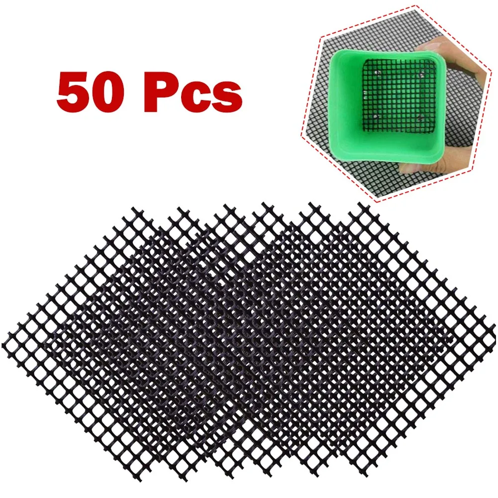 50Pcs Flower Pot Hole Mesh Pad Mat Grid Square Drainage Hole For Pot Bottom Prevent Soil Loss Bonsai Flowers Plant Garden Tools