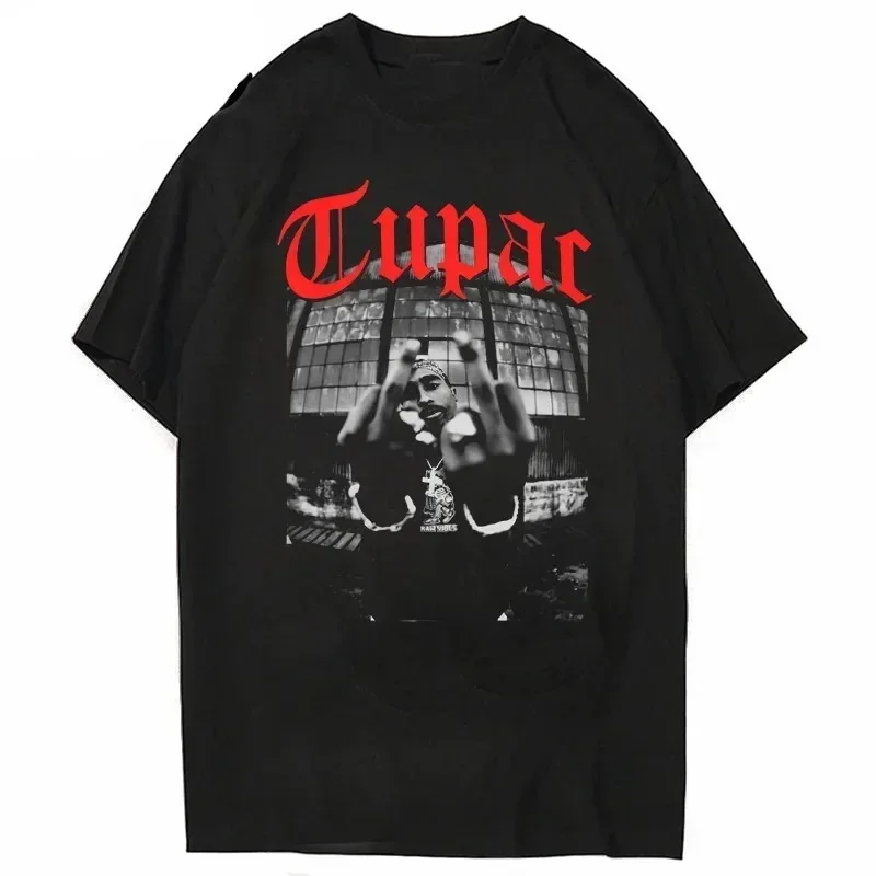 Camiseta de manga curta grande para homens e mulheres, rapper Tupac, tops de algodão, streetwear hip-hop, moda verão, 2021