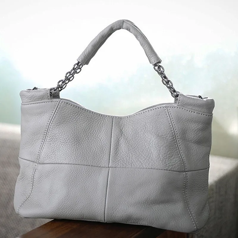 Luxury Handbag Female Soft Cowhide Skin Chain Bag 100% Genuine Leather Tote Bags For Women Gray Shoulder Crossbody Messenger Bag