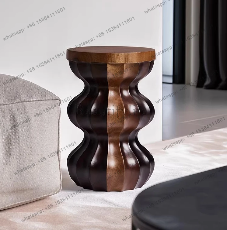 Nordic creative wooden pier stool antique root carving pure solid wood sofa flower stand stump base