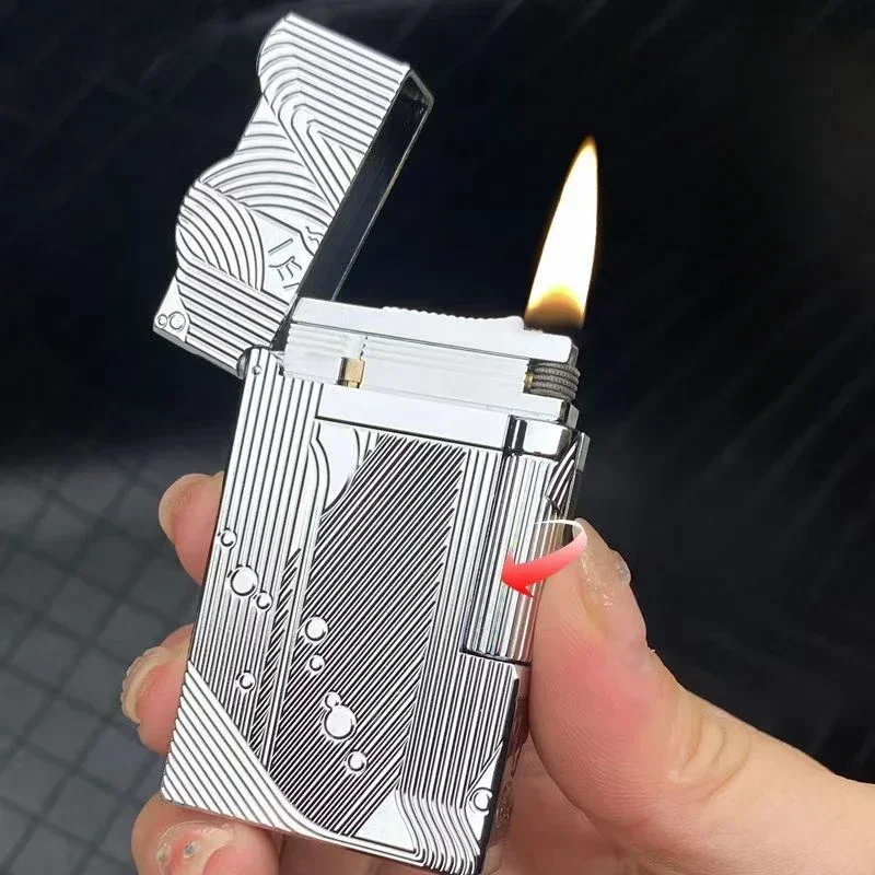 Creative Mermaid Pattern Kerosene Lighter, Classic Brass Material, Crisp Sound, Side Sliding Ignition, Exquisite Gift for Men