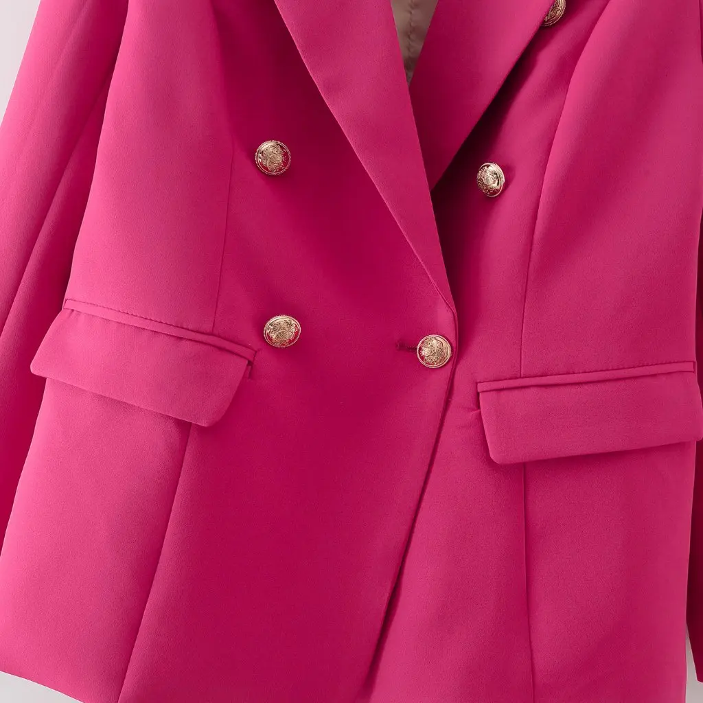 

Rose Red Metal Buckle Suit Jacket European And American Style Export Fashion Women's Plush Outerwear
