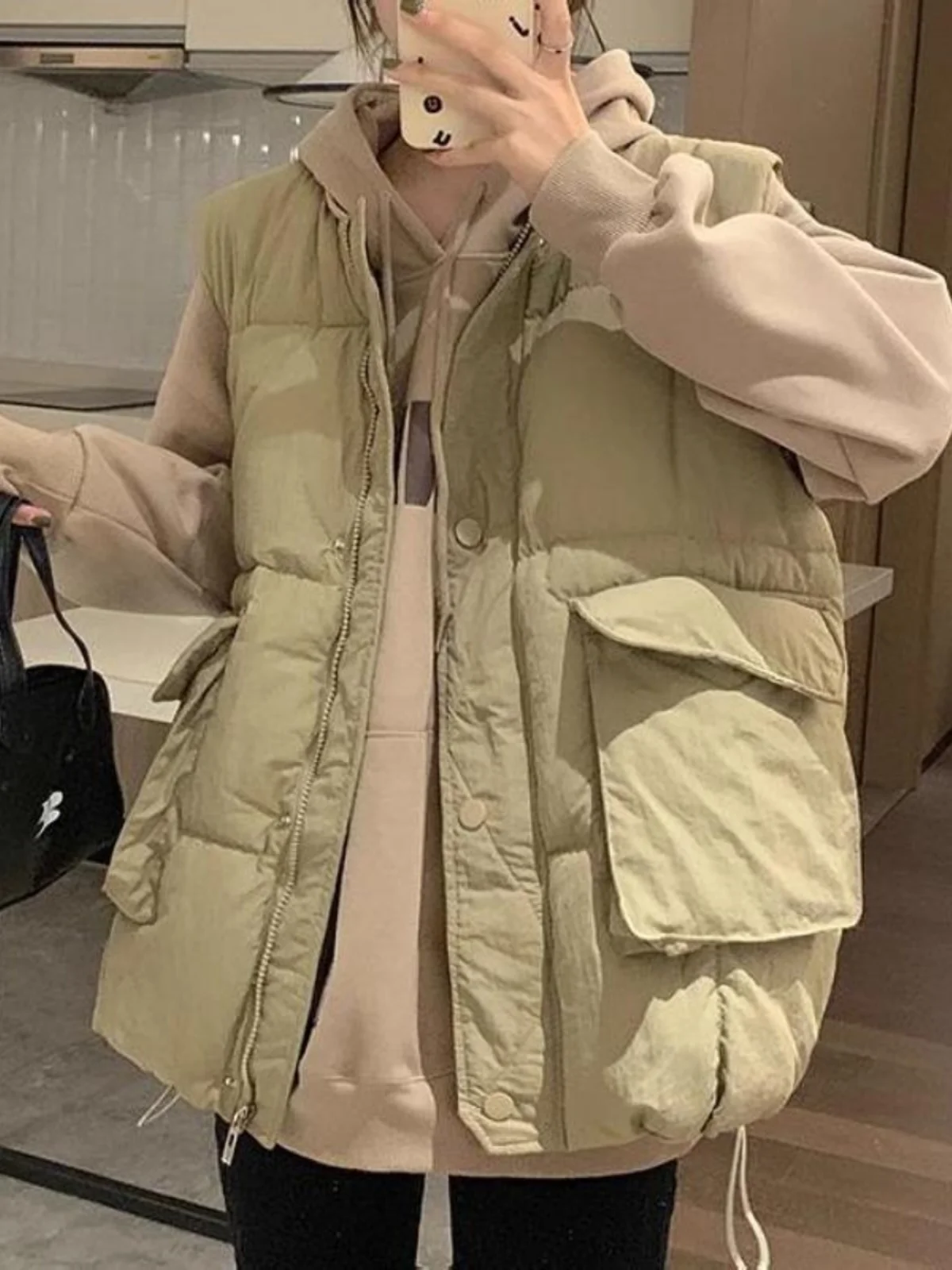 

Faionable Cotton Vest Women plus Size Loose Spring New Sle Svel Retro oulder Pad Jaet Commute Sle Zipper Closure