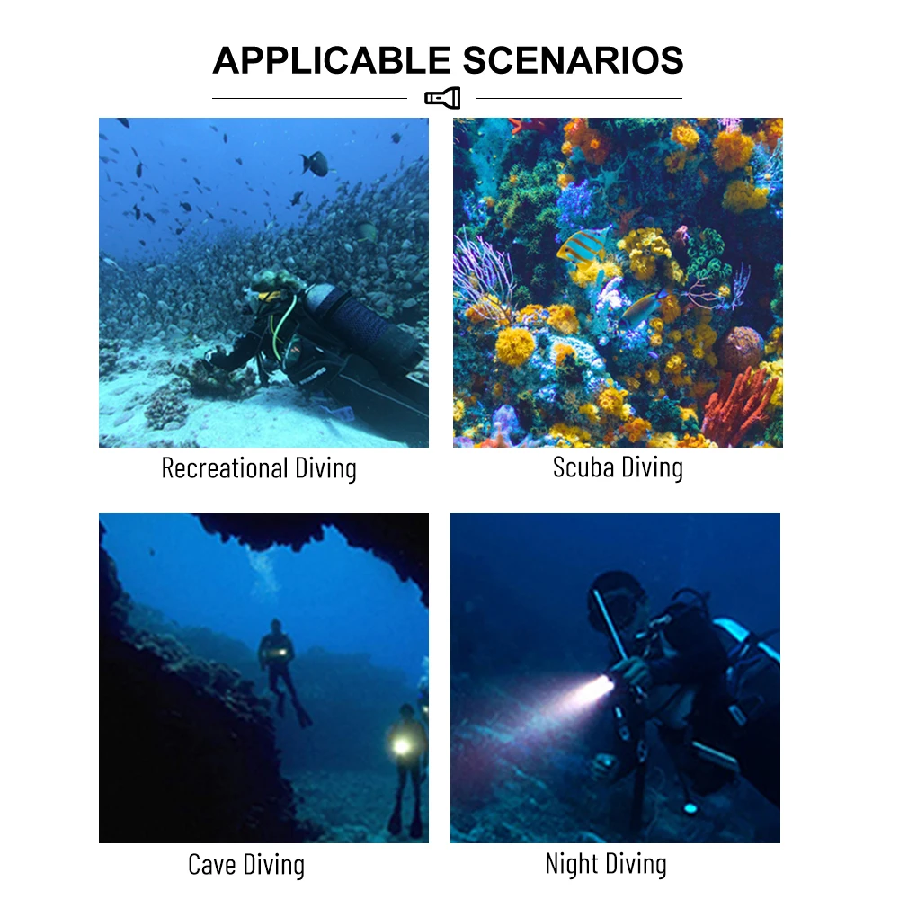 Asafee 80M Underwater L2 LED 800LM Diving Flashlight IPX8 Waterproof Scuba Torch Rotary Switch 1Mode Lantern 14500 Battery