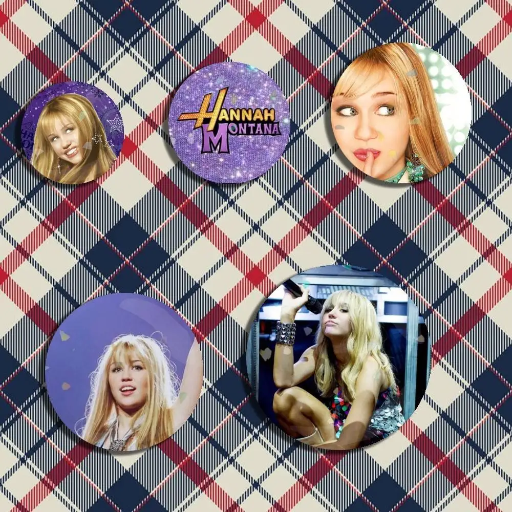 

H-Hannah M-Montana Icon Badge Handmade Tinplate Brooch for Backpack Clothes Chest Ornament Gifts