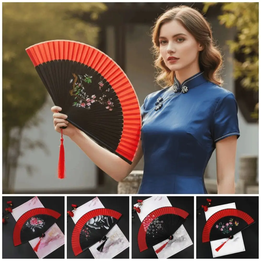 Chinese Style Blossom Printing Folded Fan Exquisite Portable Elegant Handheld Fans Retro Classical Kimono Fan