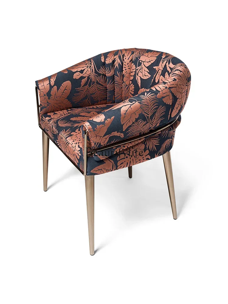 

Whole house furniture Italian-Style Light Luxury Dining Chair Creative Designer Fabric Stainless Steel Backrest Armrest Restaura