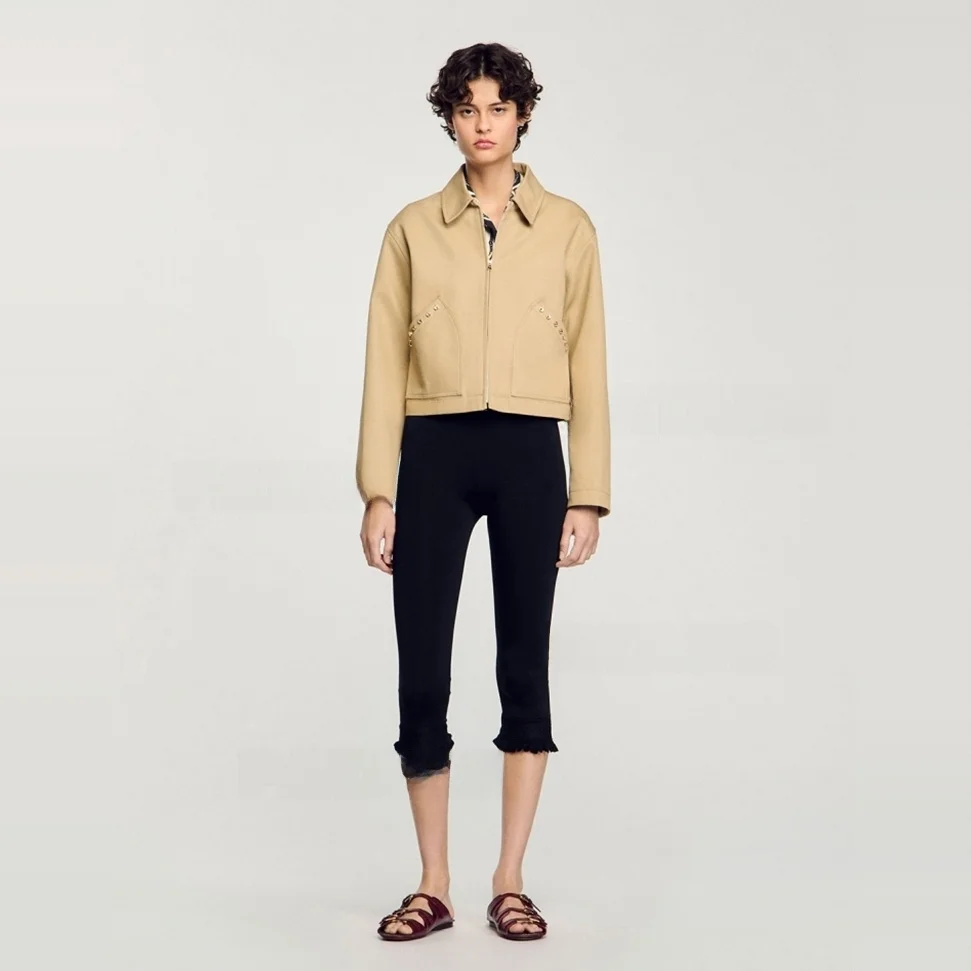 다이아몬드 디자인의 패셔너블한 면 재킷, 초봄 신상 여성복, 스트레이트 컷 롱 슬리브 지퍼 클로...