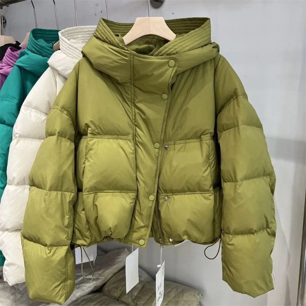 

Women's European Short Cotton Outwear Hooded Jacket Loose Fit Warm Design Winter Trendy Thickened Cotton Coat