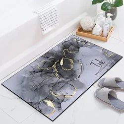 Abstract Marble Bath Mat Set Grey Textured Pattern Modern Luxury Home Floor Carpet Bathroom Decorative Non-Slip Rug U Shape Mats