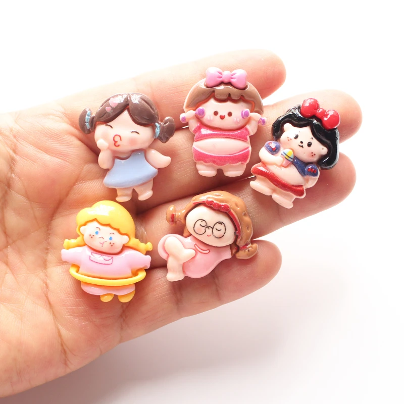 6pcs Cartoon Girl Cute Lifting Dumbbell Weight Loss Girl Flatback Resin Scrapbook DIY Phone Shell Shoes Embellishments Craft