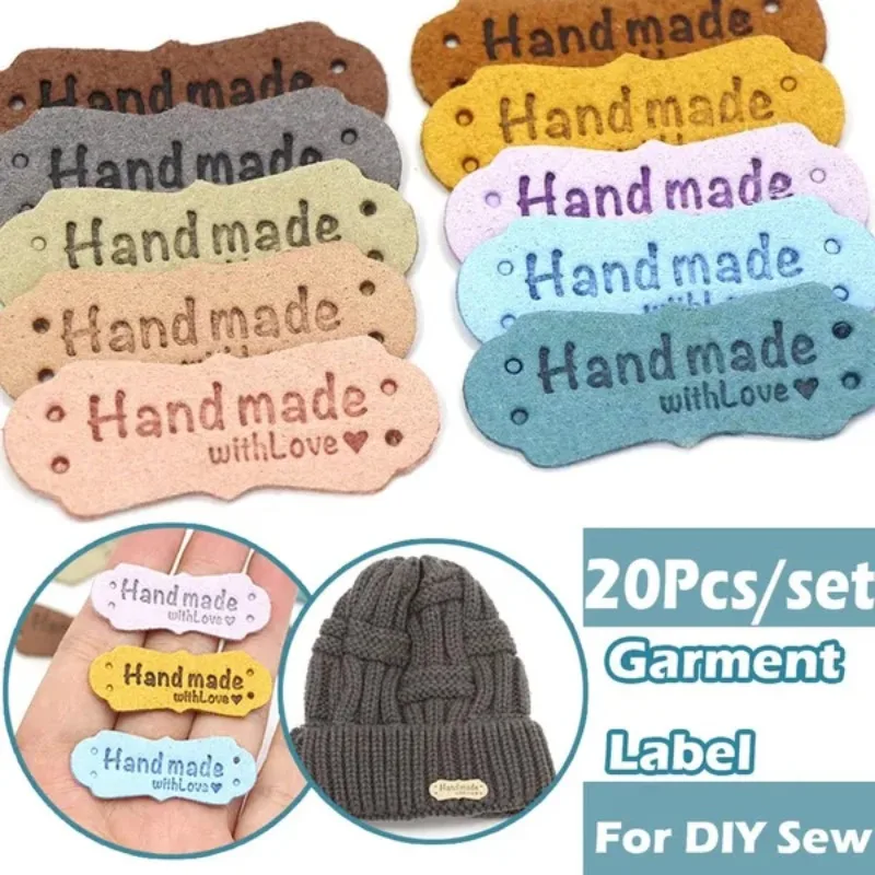 20 Stück pu Leder Etiketten Tags für handgemachte DIY Hüte Taschen hand gefertigt mit Liebes etikett für Kleidung Nähen Tags Kleidungs stück Accessoires