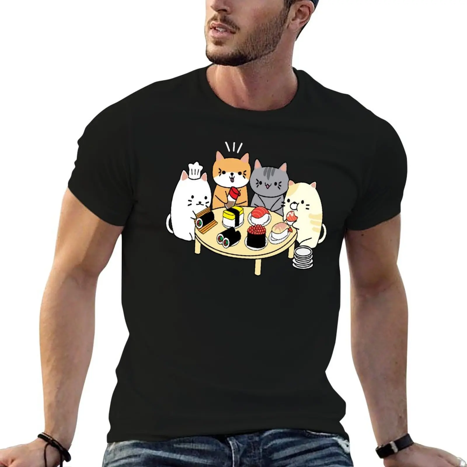 

Cute Kawaii Sushi Cat Gathering T-Shirt man t shirt luxury cotton t shirts man 100% t shirts for man pack cotton T-shirt