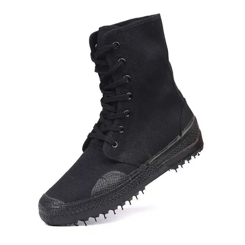 Black High-top Combat Men\'s Boots Outdoor Work Safety Boots Casual Canvas Solid Shoes for Men Hiking Running Shoes Shipping Free