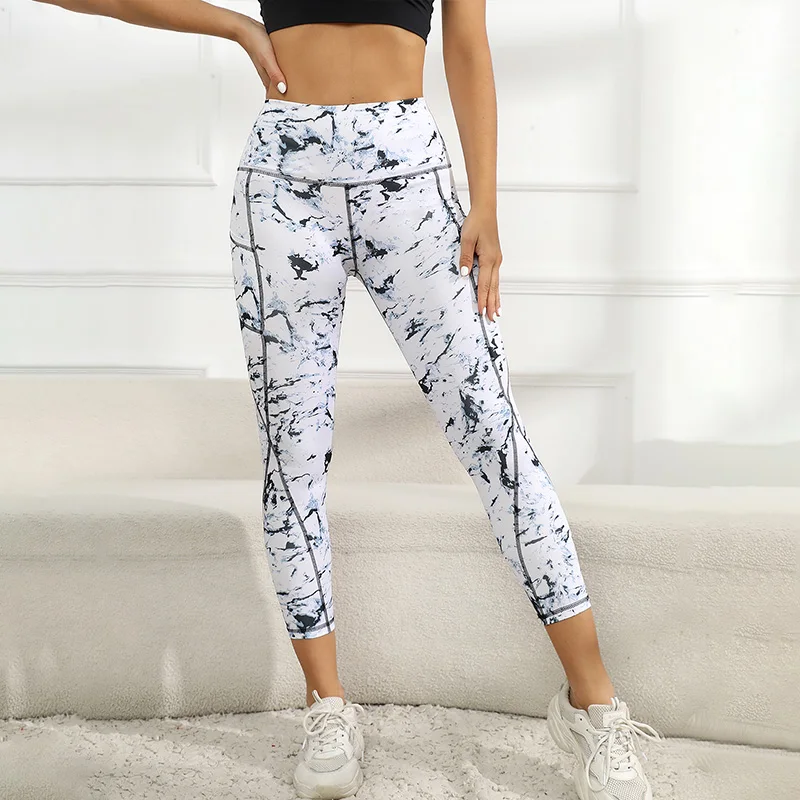 Women Yoga Leggings with Pockets High Waist Compression Workout Running Gym Print Pants