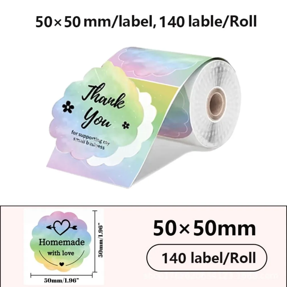 140pcs 50x50 mm Thermal Label Roll Tear-resistant Flower Shape Square Label Sticker Color Gradient Waterproof Printer Paper