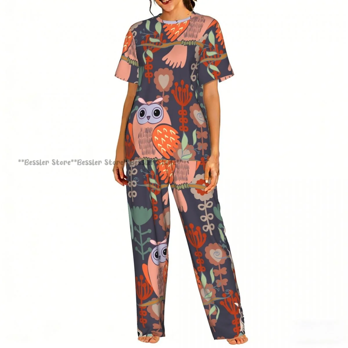 

Women's 2-piece set Owls Pajamas Short sleeved Top and Pants Sleepwear