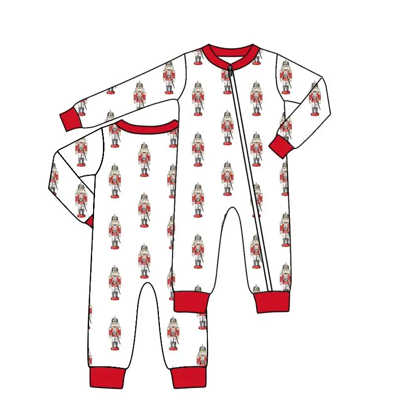 Hot Selling Toddler Clothing Boutique Hemmed Pajama Set Christmas Outfit Soldier Print Matching Festive Milk Silk Outfit