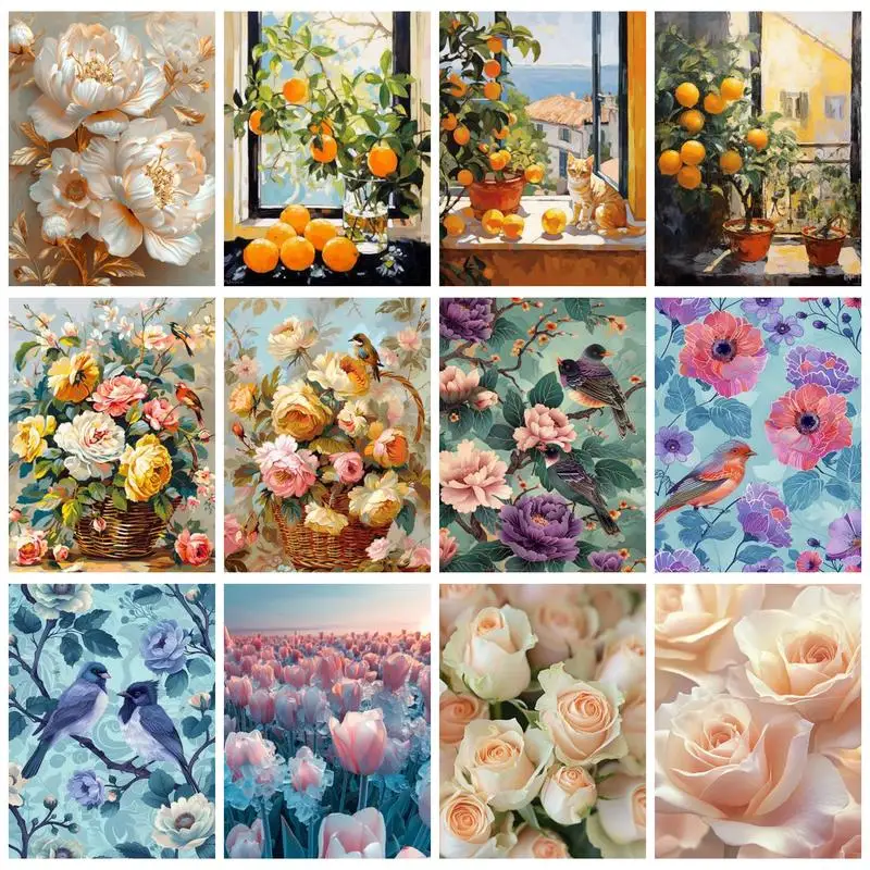 RUOPOTY 5D DIY Diamond Painting Flower Full Round Cross Stitch Kit Embroidery Mosaic Art Picture of Rhinestones