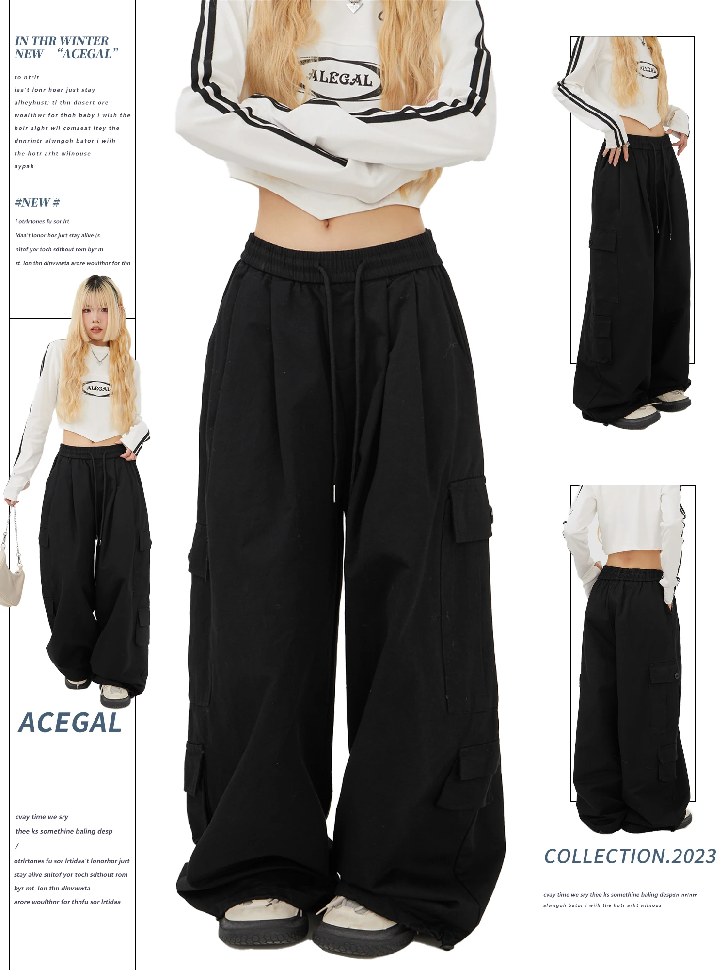 

Black Wide Leg Work Pants Women's Street Dance Pants Draping Feel American Retro Street Style Casual Pants for Ladies