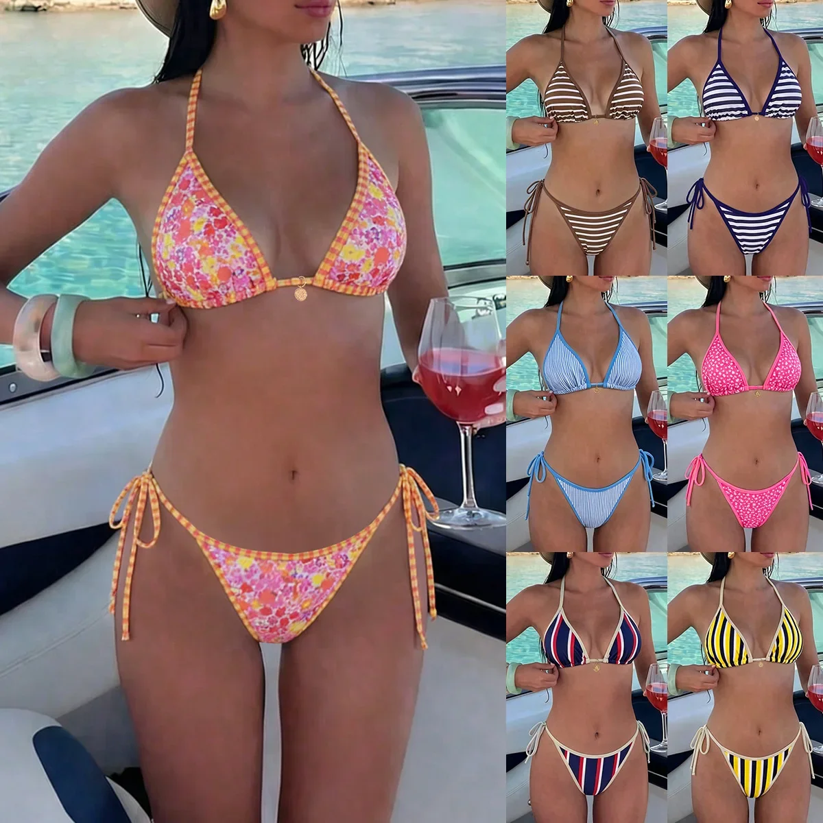 Swimwear Women 2026 New Bikini Print Strap Swimsuit Set Sexy Split Bikini Swimsuit for Women L