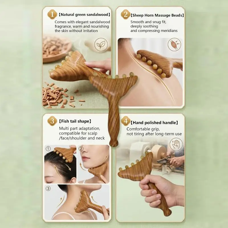 Portable Sandalwood Meridian Massage Comb Promote Hair Meridians Body Anti-static 6-beads Sheep Horn Head Massager Gua Sha Tool
