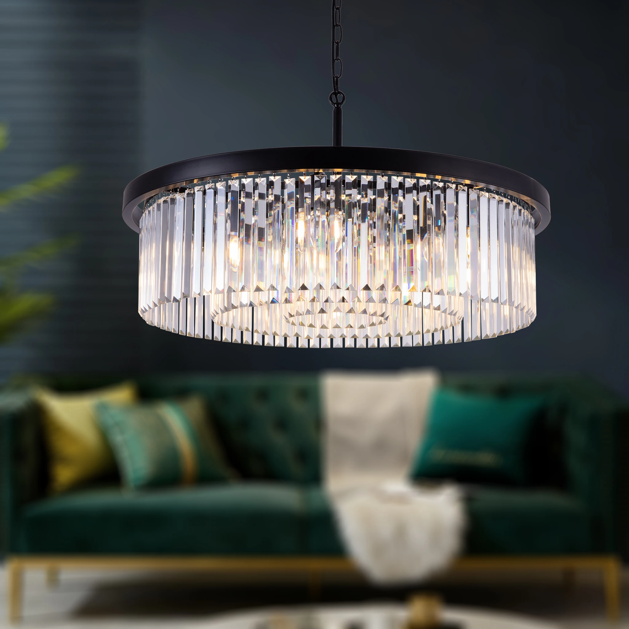 

9 ламп, 3-уровневая капля дождя, черный современный хрустальный барабан, многоуровневая люстра, светильник для столовой, кухни, спальни