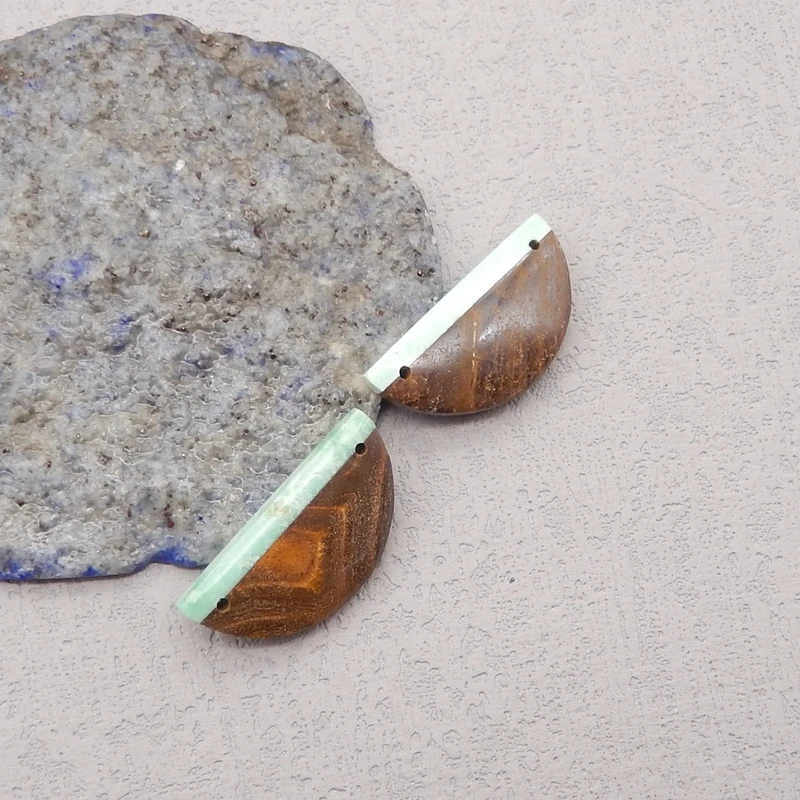 Natural Stone Boulder Opal Green Turquoise Earring Bead,Fashion Jewelry Double Holes Earrings For Women 26x13x5mm 5g